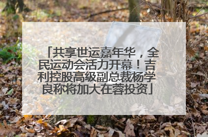 共享世运嘉年华，全民运动会活力开幕！吉利控股高级副总裁杨学良称将加大在蓉投资