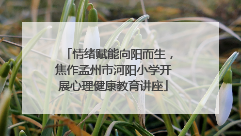 情绪赋能向阳而生，焦作孟州市河阳小学开展心理健康教育讲座